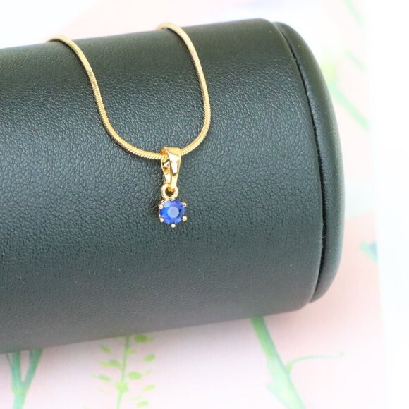 "Tiny Round Blue Pendant in Gold Finish for Delicate Everyday Style, XPPT1657 - Picture 13 of 13